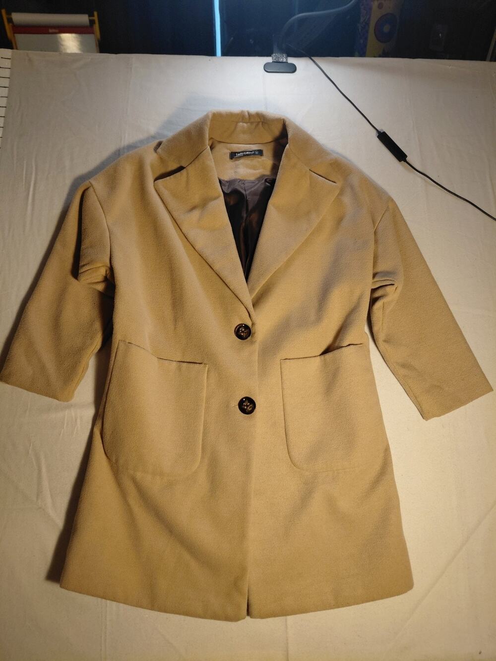 Lucky Leaves Camel Oversized Wool Blend Longline Coat Size S